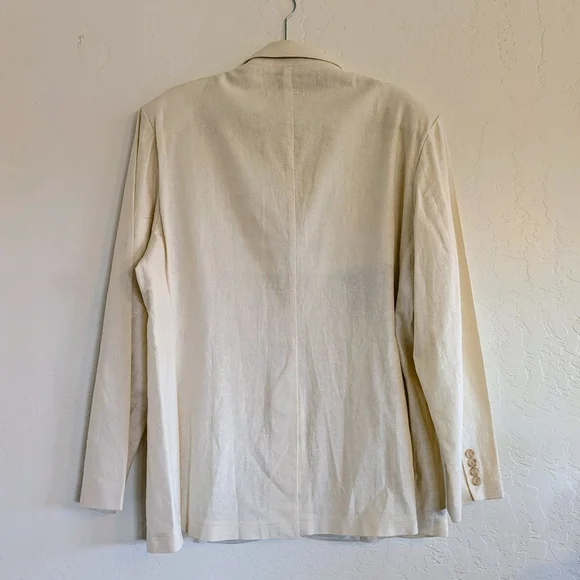 Andrew Fezza Linen Blend Blazer Cream Neutral Tailored Jacket Minimalist Coastal - Picture 8 of 15